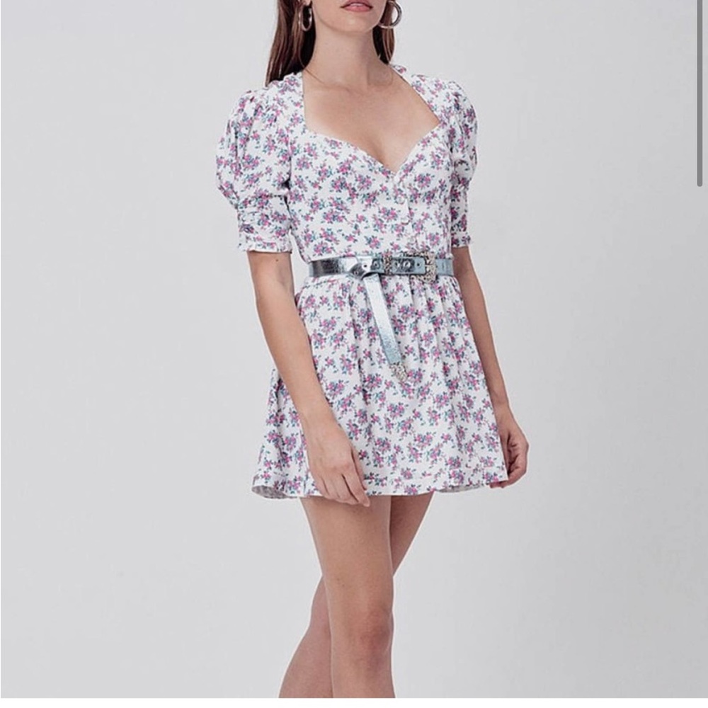 NWOT For Love and Lemons Taggart Mini Dress Puff Sleeve Open Back